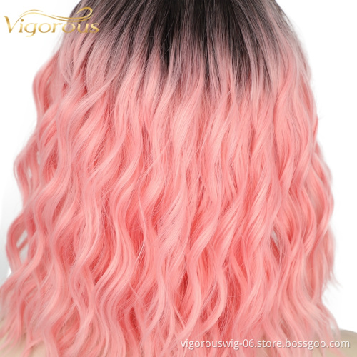 Colorful Ombre Wholesale For Women Pre Plucked Deep Wave Heat Resistant Short Bob Cut Wigs Lace Front Synthetic